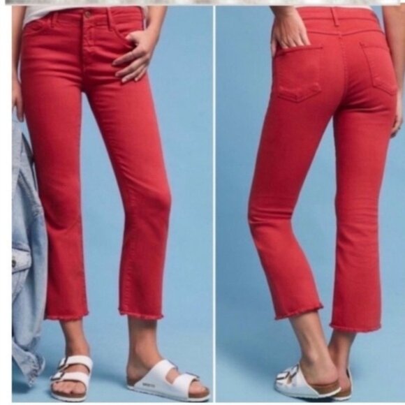 Anthropologie Pilcro and the Letterpress Coral Red Script Faded Crop Raw Hem 30 - Picture 3 of 16